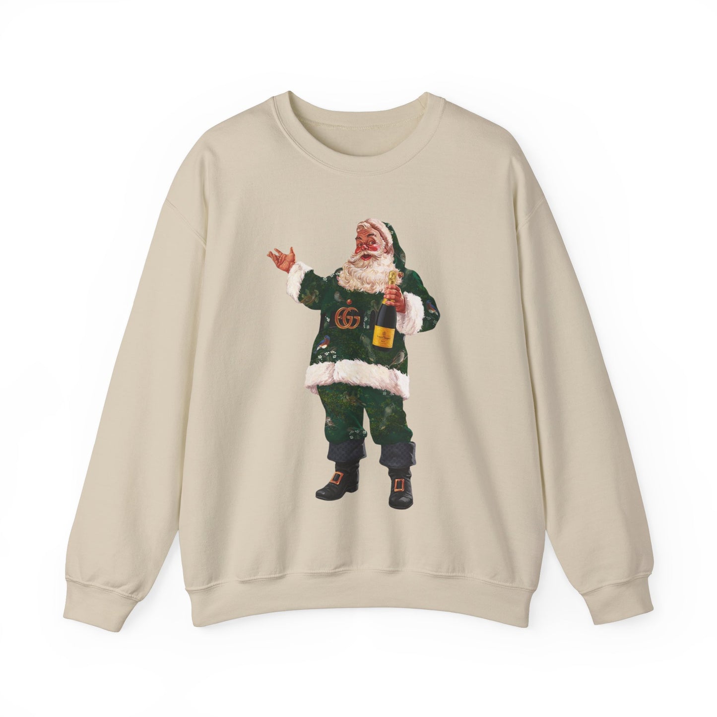 Vintage Santa Crewneck Designer Santa Fashion Santa Retro Christmas Santa Champagne Santa Sweatshirt Trending Christmas Sweatshirt