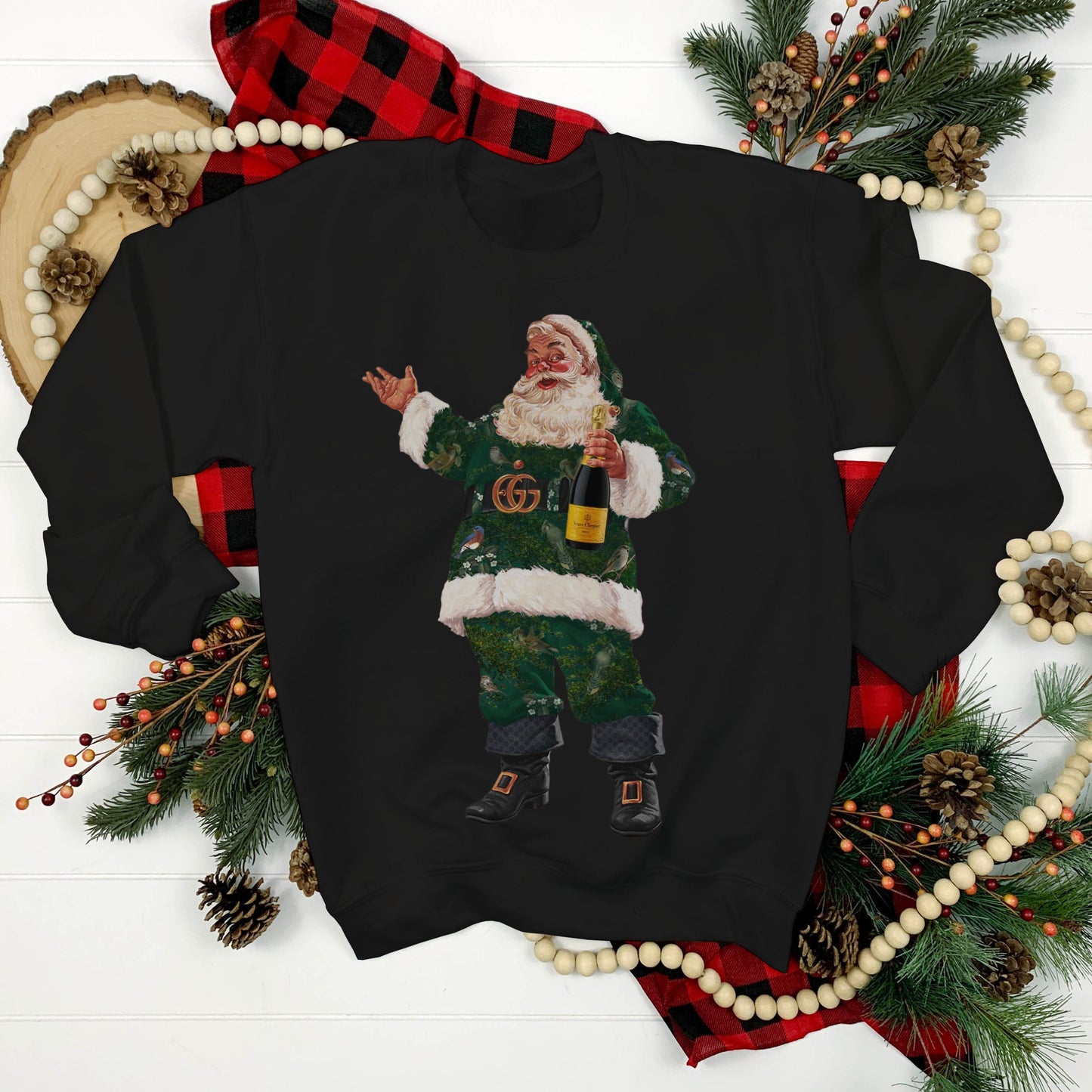 Vintage Santa Crewneck Designer Santa Fashion Santa Retro Christmas Santa Champagne Santa Sweatshirt Trending Christmas Sweatshirt
